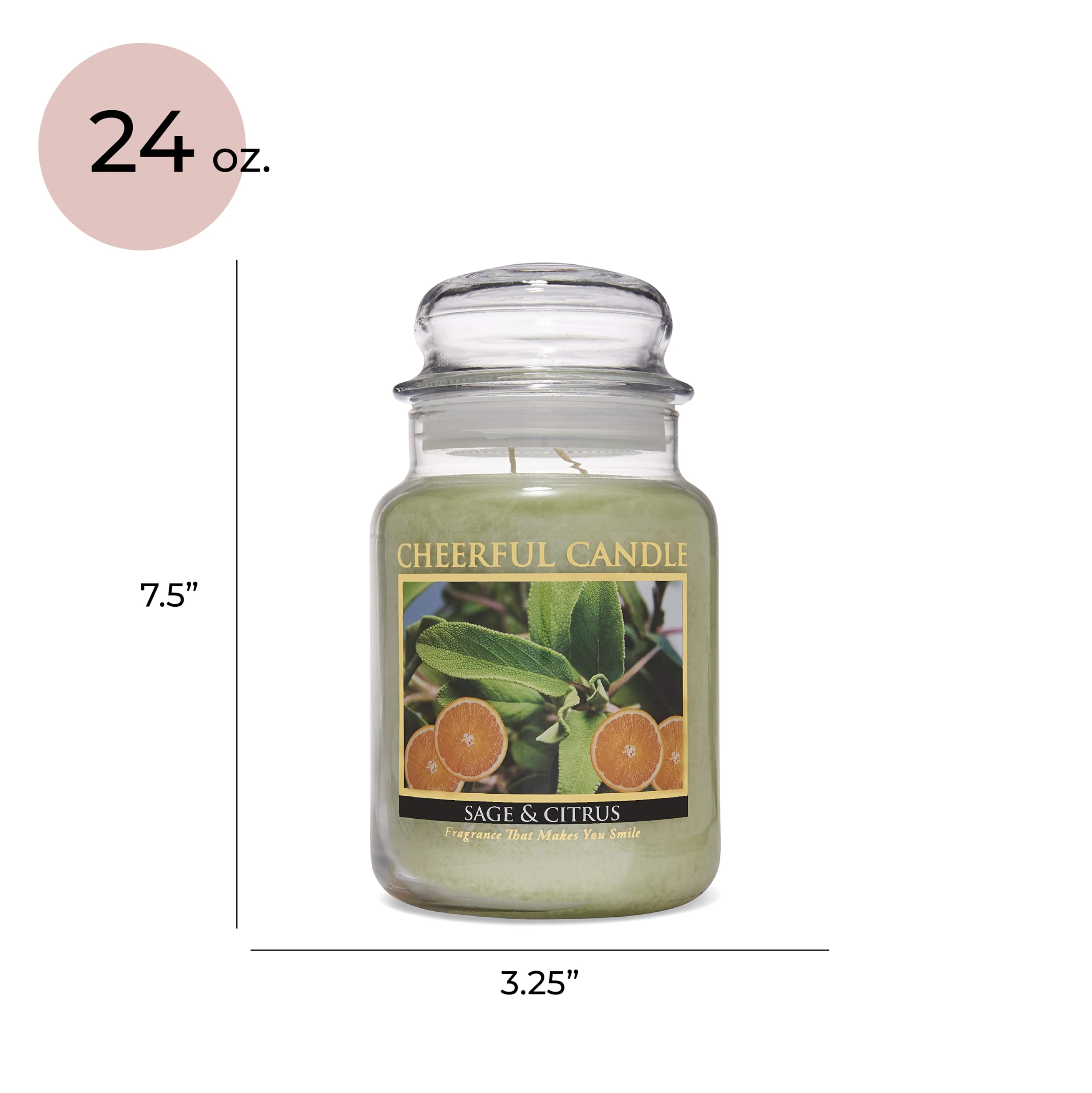 A Cheerful Giver - Sage & Citrus Scented Glass Jar Candle (24 Oz) With Lid & True To Life Fragrance Made In Usa