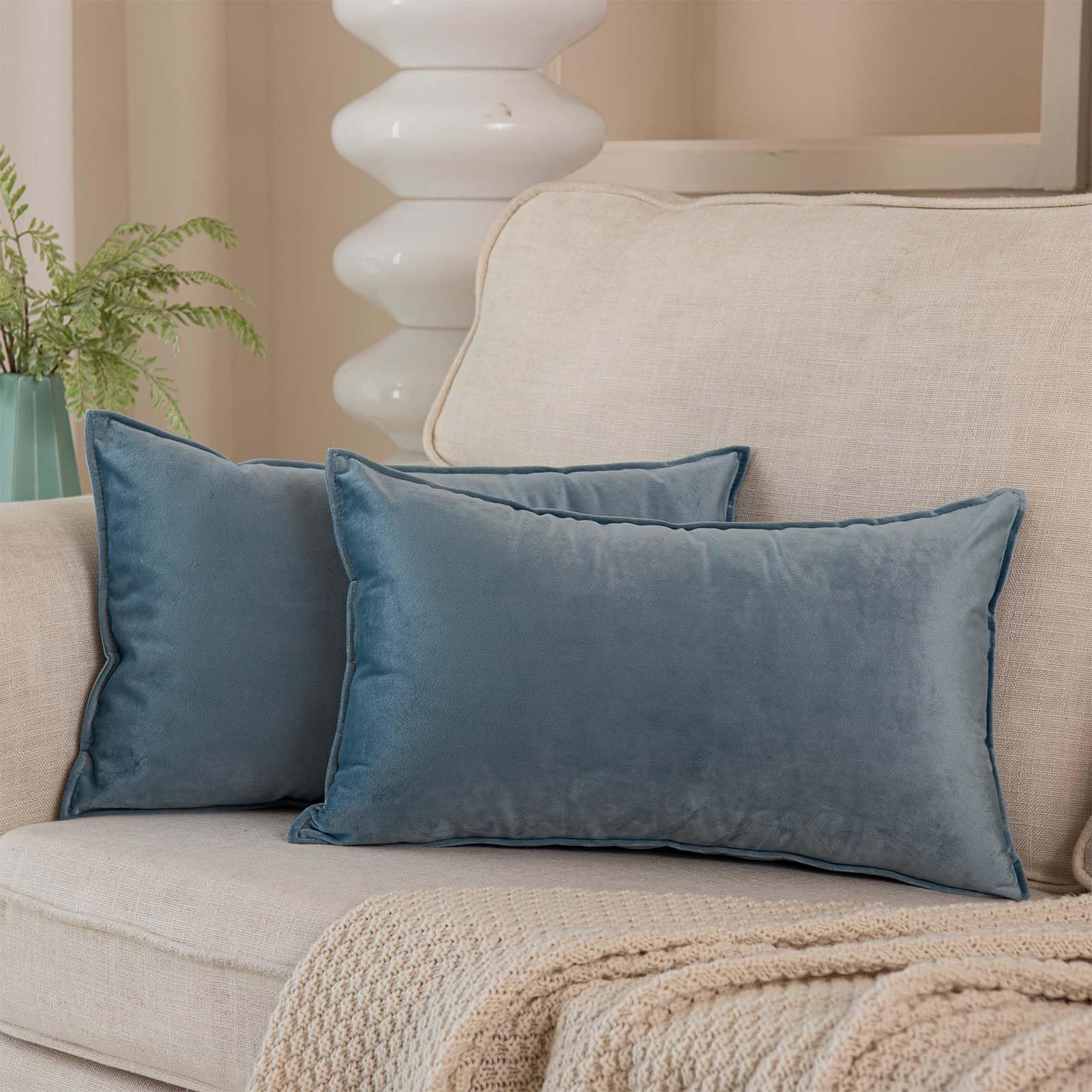Juspurbet Light Blue Lumbar Velvet Throw Pillow Covers 14X24 Inch Set Of 2 For Home Decor Living Room Bedroom Couch Decorative B