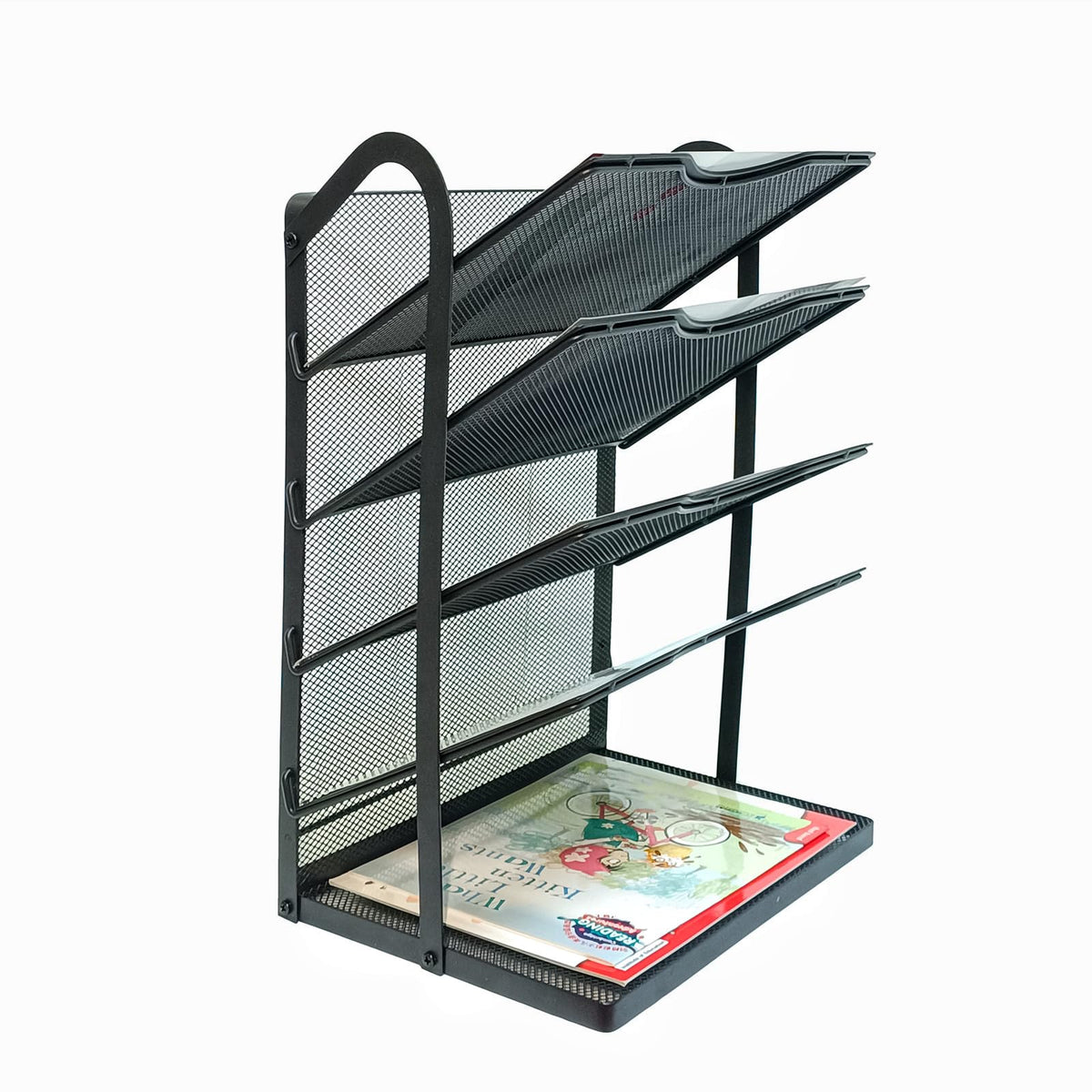 SREGGSIY 5 Tier Mesh Desk Organizer Letter TrayAngled File Holder,Black