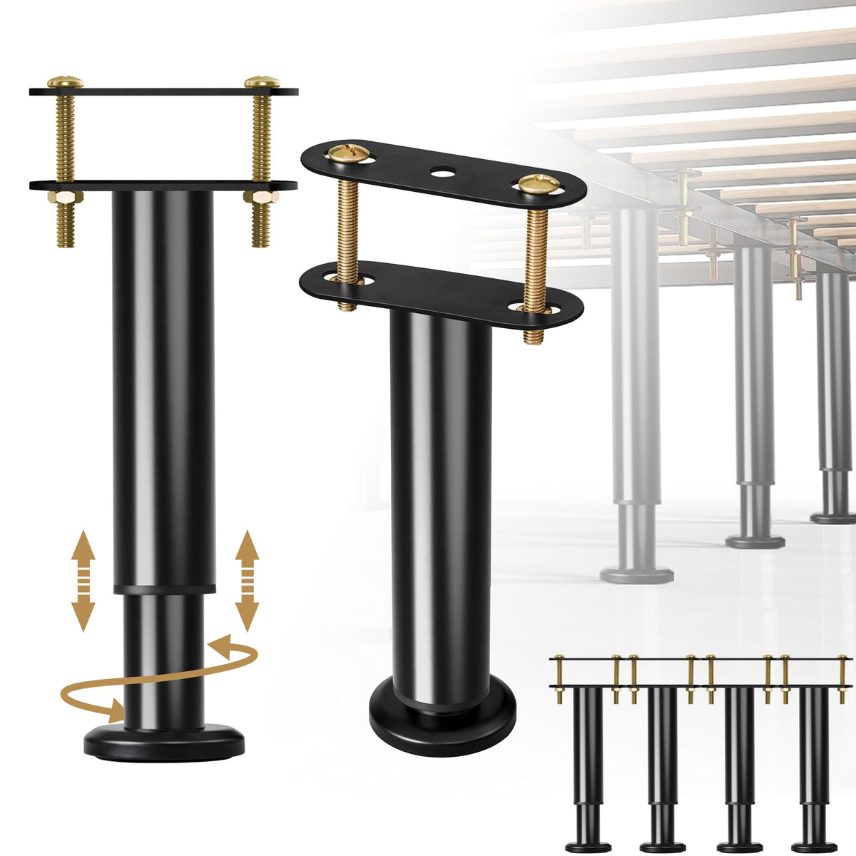 4 Pack Adjustable Height Center Support Leg For Bed Frame, Upgrade Under Bed Support Leg With Wider Base, Bed Support Legs For W