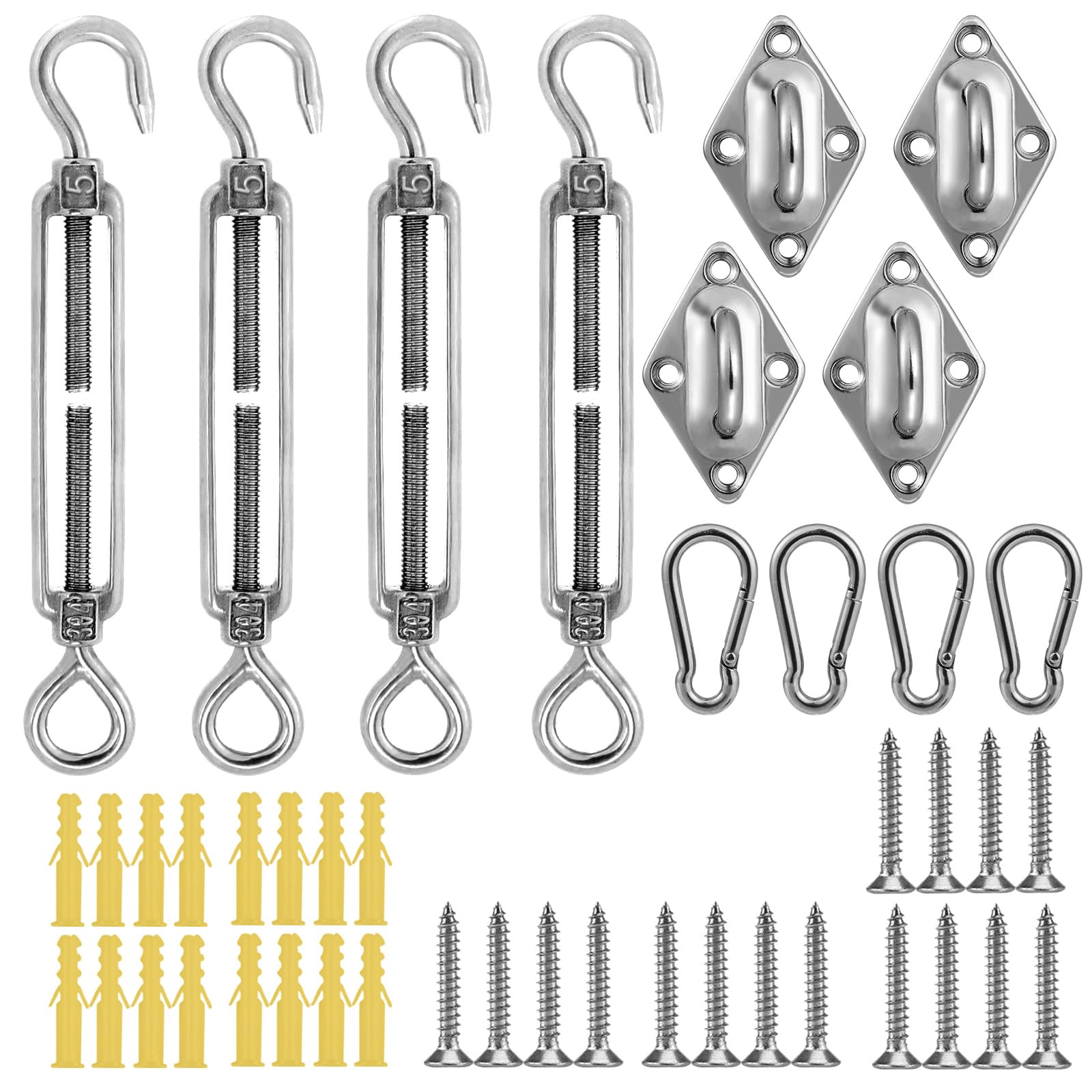 44Pcs Sun Shade Hardware Kit- Retractable 4.5' To 6.5' 304 Heavy Duty Stainless Steel Installation Replacement For Installing