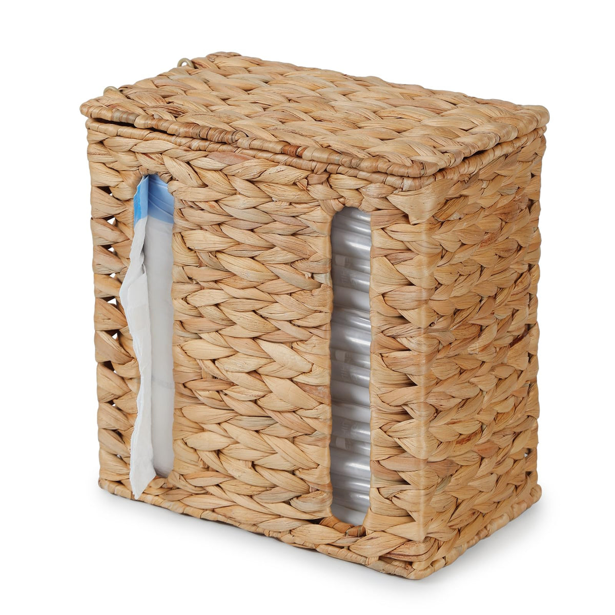 YANGQIHOME Water Hyacinth Trash Bag Dispenser with Lid