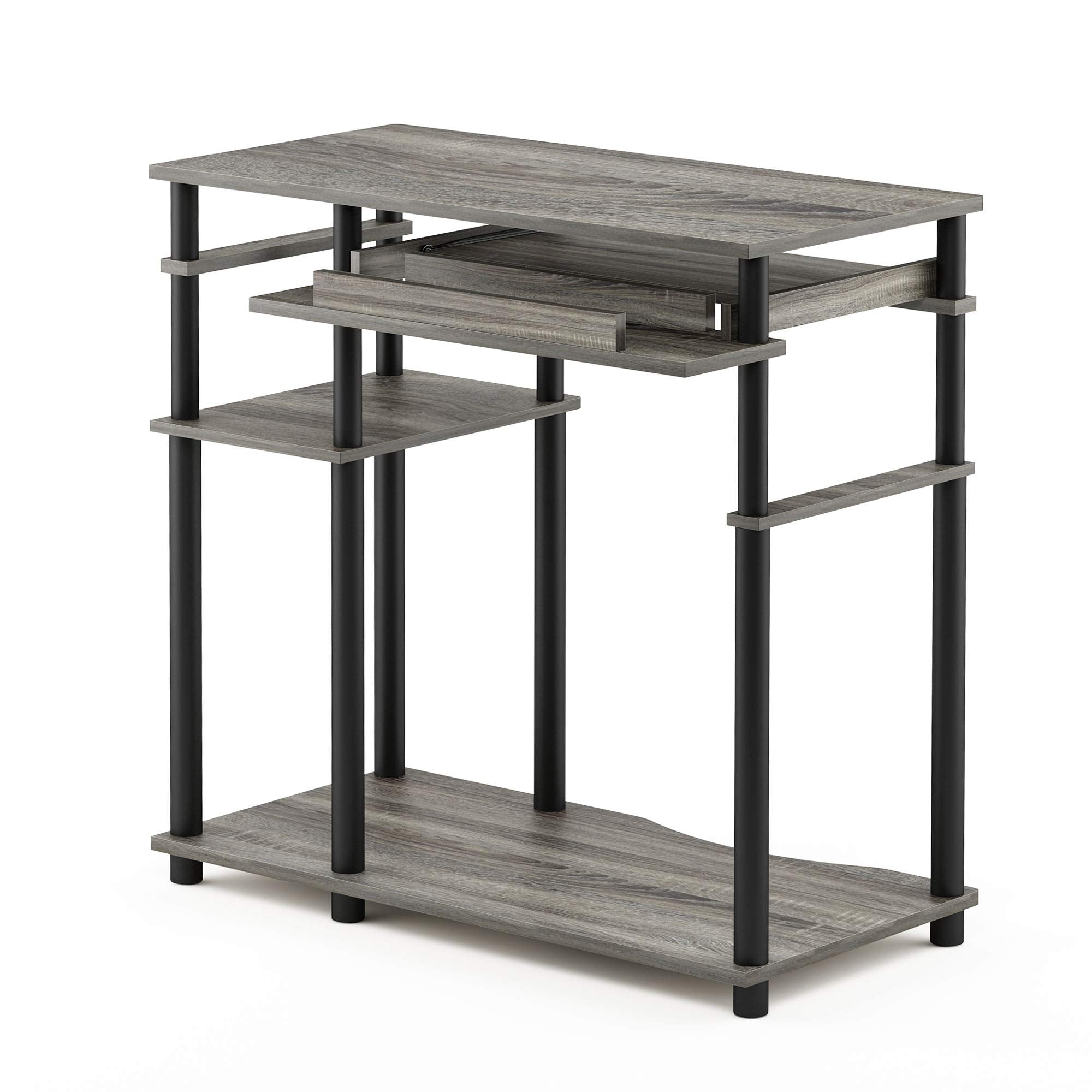 Furinno Abbott Computer Desk with Bookshelf, French Oak Grey/Black