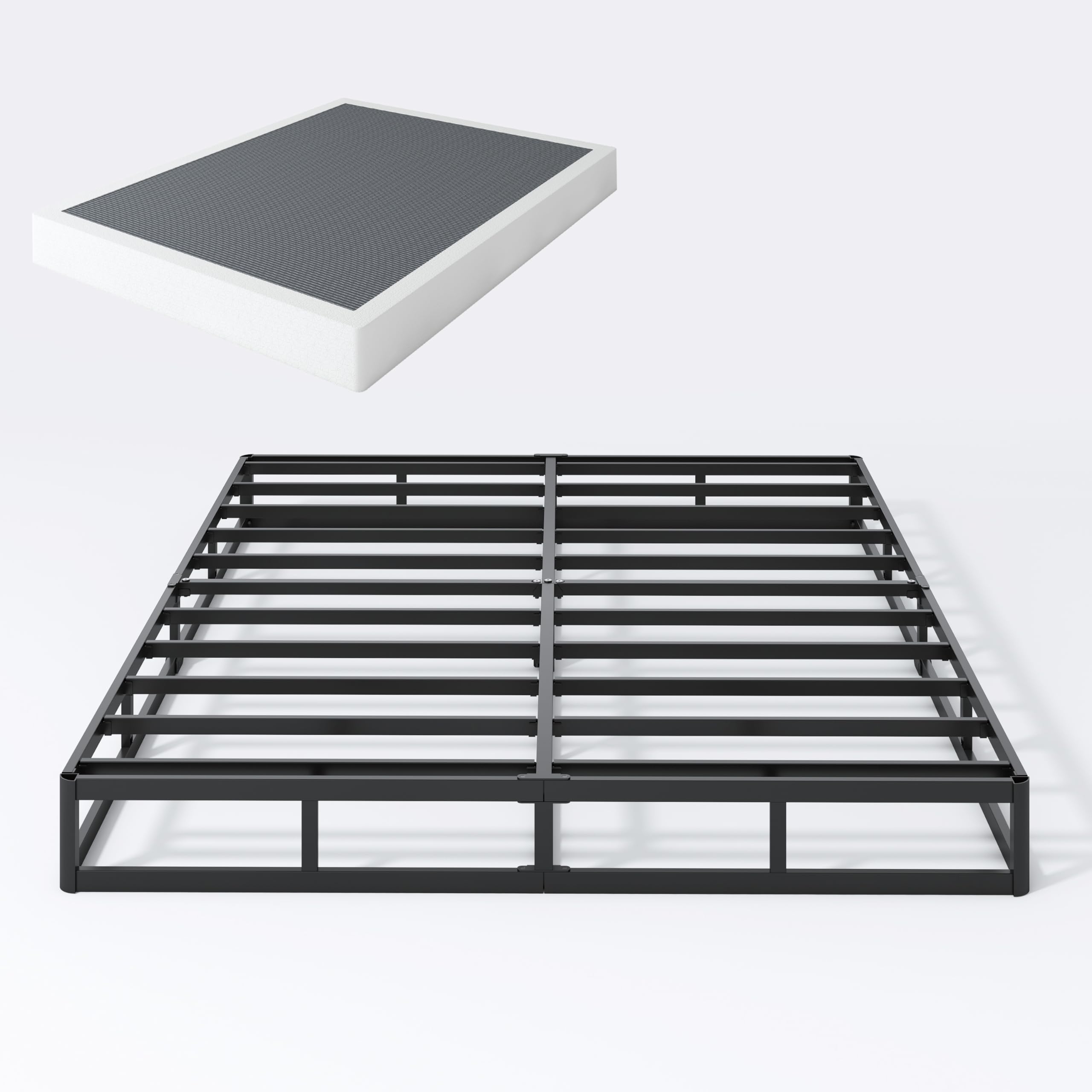 Shland Queen Box Spring 7 Inch Low Profile Box Spring Queen Size Bed Base, 3000 Lbs Black Heavy Duty Metal Mattress Foundation W