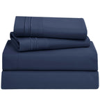 Clara Clark Bed Sheets, Premier 1800 Series 4 Piece Bed Sheet Set, Deep Pocket, Wrinkle, Fade, Stain Resistant, Luxury Soft Bedding Sheets & Pillowcases, Split King, Navy Blue