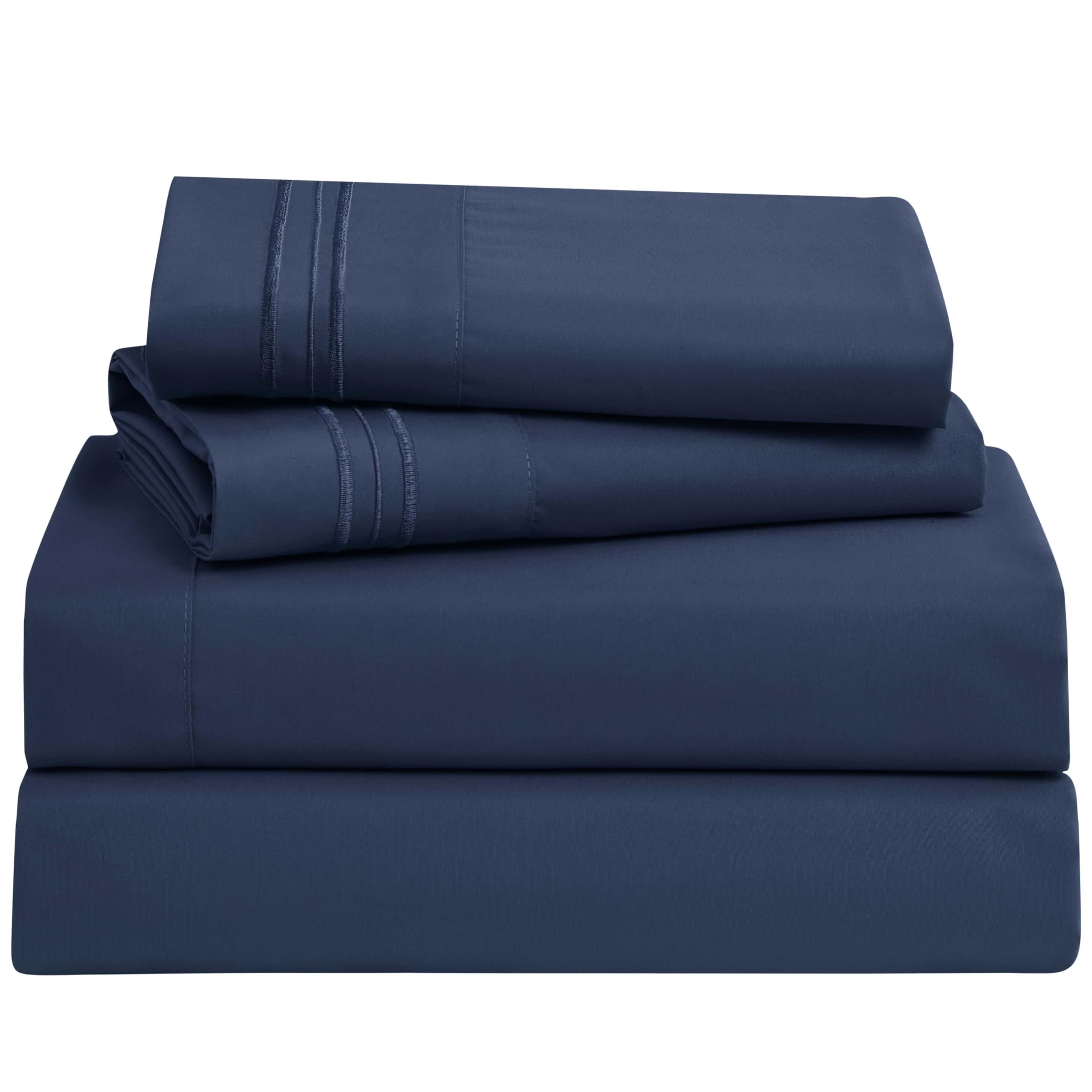 Clara Clark Bed Sheets, Premier 1800 Series 4 Piece Bed Sheet Set, Deep Pocket, Wrinkle, Fade, Stain Resistant, Luxury Soft Bedding Sheets & Pillowcases, Split King, Navy Blue