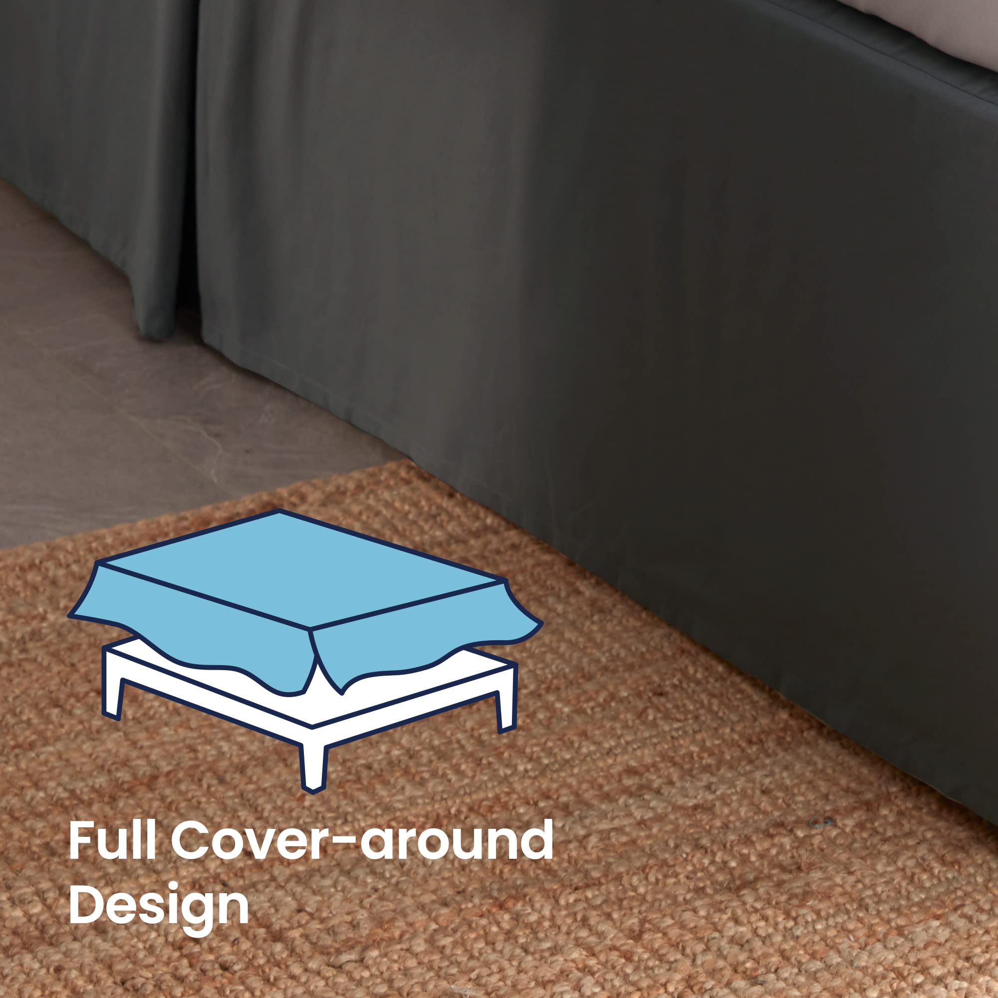 Sleep Zone Pleated Bed Skirts Queen Size, 15 Inch Tailored Drop Easy Fit Bedskirt, Anti-Static, Fade Resistant (Queen, Grey)