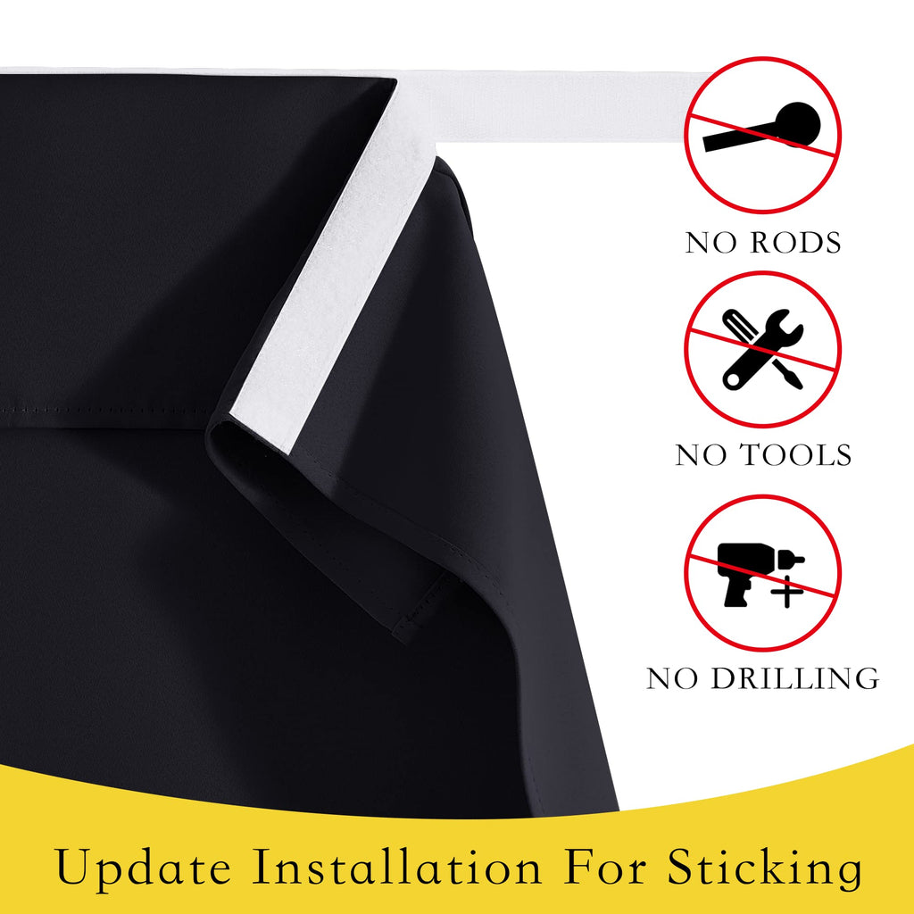 Nicetown No Drill Blackout Door Curtain Panel - Patio Door Curtain For Sliding Door Closet Door Shade Thermal Insulated Self Sticky Blinds For Indoor Windows, 36' Wide X 72' Length, Black, 1 Piece