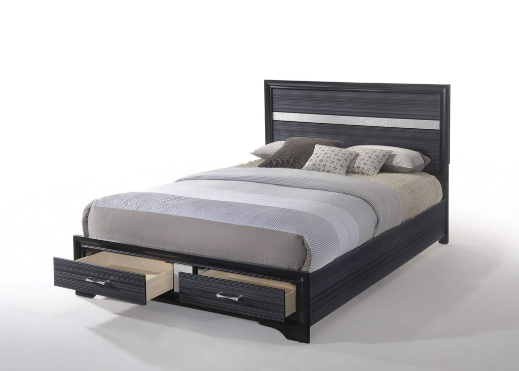 HomeRoots Wood Engineered Wood 50' X 63' X 84' Wood and Engineered Wood Queen Bed w/Storage, Black