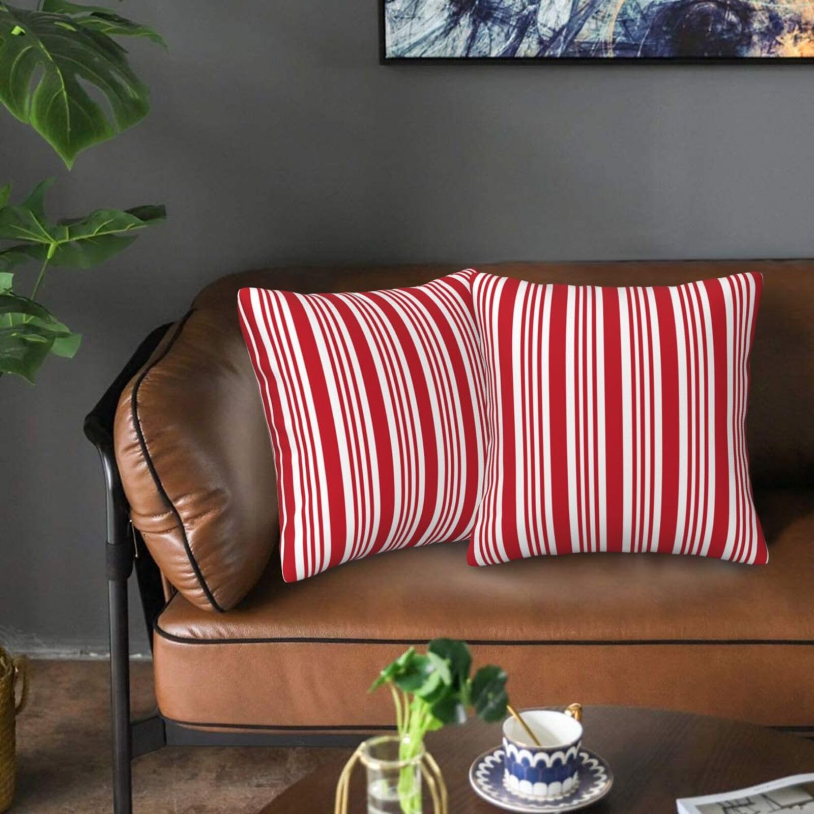 Red And White Striped Pillow Covers 18X18 In Couch Pillow Case Sets Of 2 Modern Decorative Square Throw Pillows For Home Living