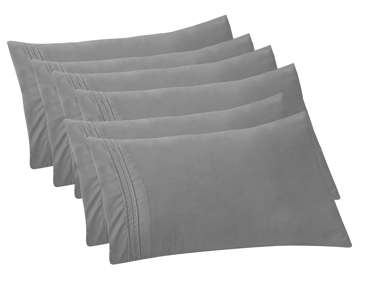 Elegant Comfort 6-Pack Solid Pillowcases 1500 Thread Count Egyptian Quality - Easy Care, Smooth Weave, Wrinkle And Stain Resistant, Easy Slip-On, 6-Piece Set, King Pillowcase, Gray