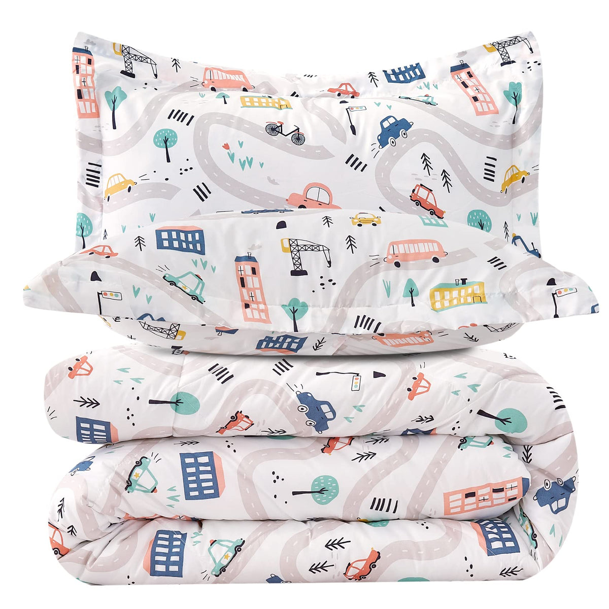 Jsd Car Kids Comforter Set Twin Size, 2 Piece Printed Microfiber Comforter With Pillow Sham, Lightweight All Season Washable