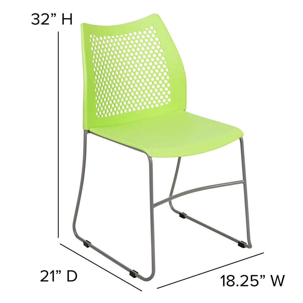 Flash Furniture Hercules Series 661 Lb. Capacity Green Stack Chair With Air-Vent Back And Gray Powder Coated Sled Base