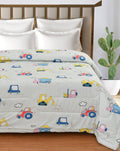 Kitch Deco Glace Cotton Printed Reversible Kids Double Bed & Kids Comforter/Dohar/Quilt, 200 Gsm (90X100Inch) Grey Traffic