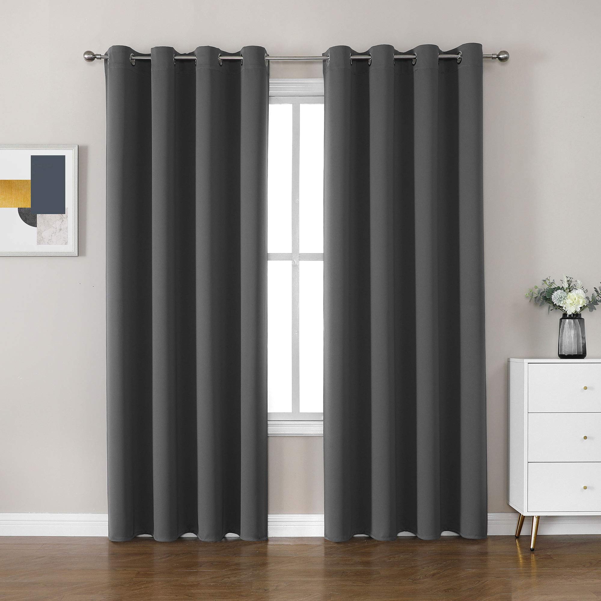 CUCRAF Dark Grey Blackout Curtains 95 inch Length 2 Panels Set, Room Darkening Curtains & Drapes for Living Room Bedroom, Therma