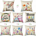 FuWeave 4 Pcs Double Sided Easter Spring Pillow Covers 18 x 18 Inch Bunny Egg Pillow Covers Flower Farmhouse Decorative Cushion 