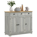 HOMCOM Sideboard with Solid Wood Countertop, Modern Kitchen Storage Cabinet, Coffee Bar Cabinet with 3 Drawers, Doors and Adjust