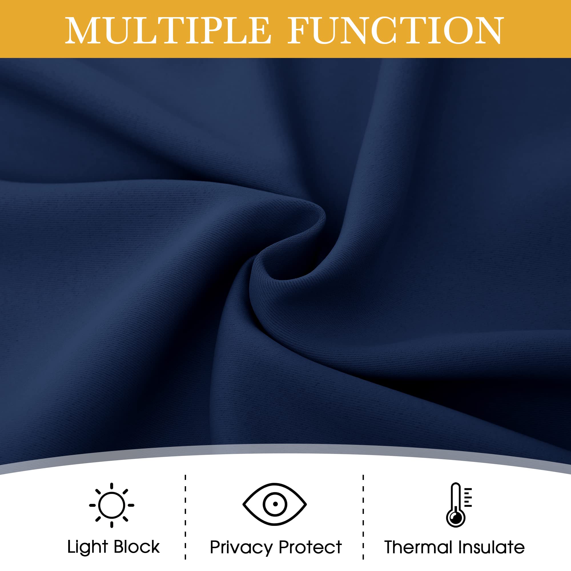 Ryb Home Navy Blue Grommet Curtains For Living Room, Room Darkening Thermal Curtains Drapes Privcay Window Coverings For Bedroom
