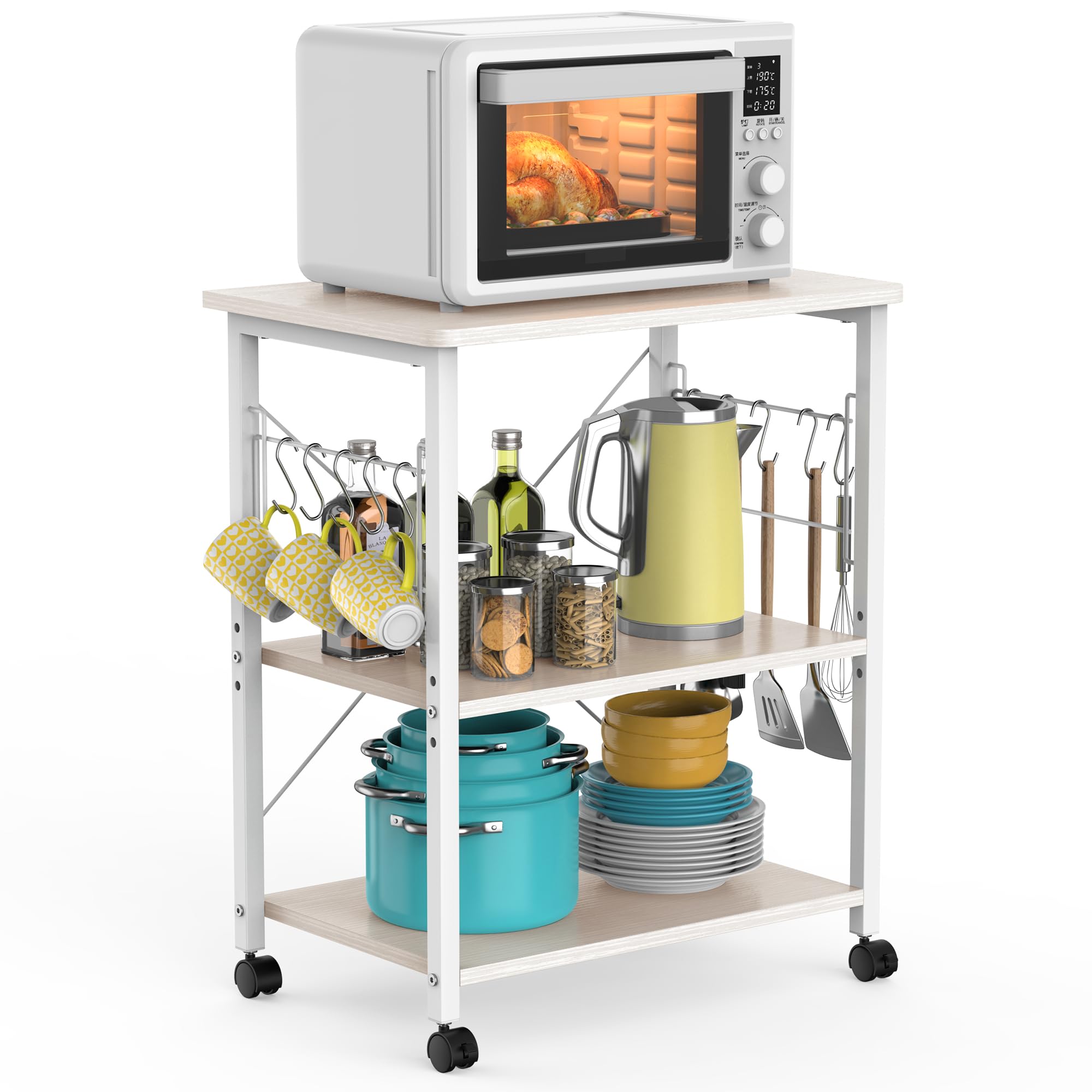 Mr IRONSTONE Microwave Cart 23.7 for Small Space, 3-Tier Coffee Cart Rolling Kitchen Utility cart Microwave Stand on Wheels, W