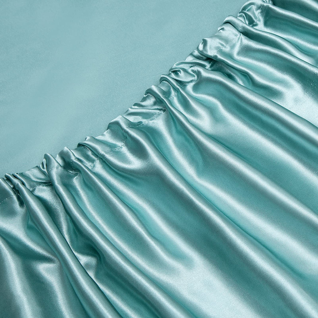 Vonty Satin Sheets King Size Silky Soft Satin Bed Sheets Aqua Satin Sheet Set, 1 Deep Pocket Fitted Sheet + 1 Flat Sheet + 2 Pil