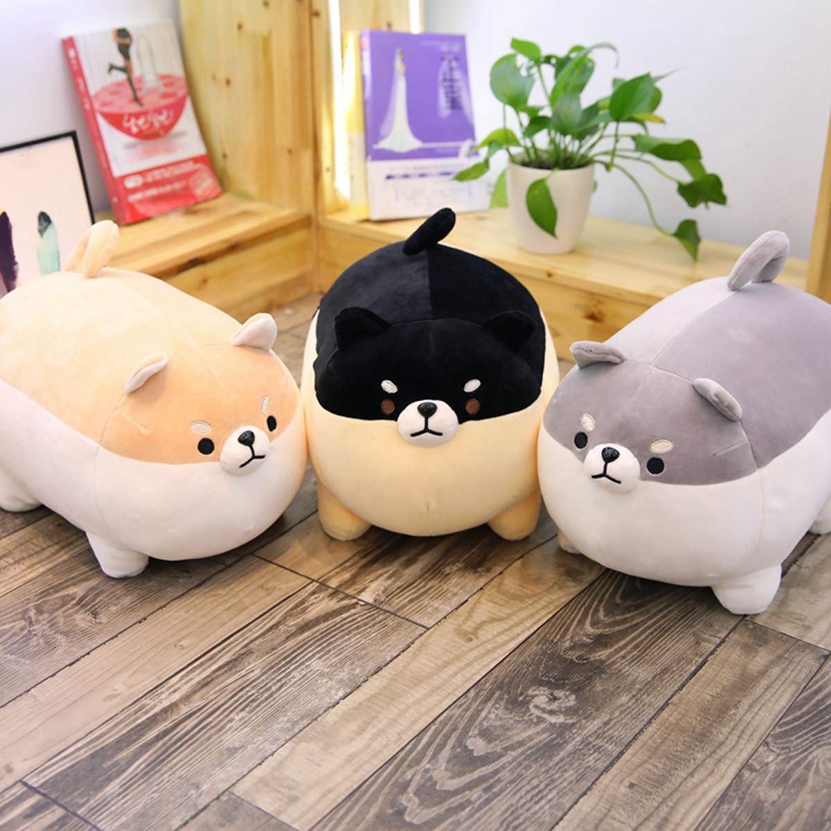EHOTONG Shiba Inu Plush Pillow, 11.8in Black Corgi Stuffed Animal Hug Toy for Kids
