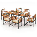 Tangkula 7 Pieces Patio Dining Set, Outdoor Acacia Wood Table And Chairs With Soft Cushions And 1.96” Umbrella Hole For Backyard, Garden, Poolside (Beige)