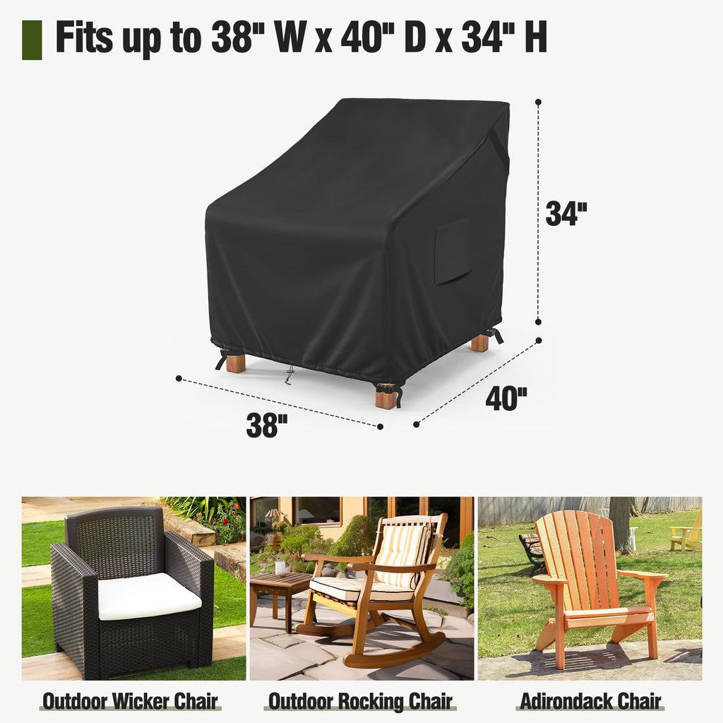 Mr. Cover Outdoor Chair Covers Waterproof, Patio Furniture Covers For Rocking Chair, Fits Up To 38W X 40D X 34H Inches, Air Vent And Handles Included, Black, 2 Pack