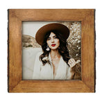 Ikeree 8X8 Picture Frames With Bark Edges, Rustic Wood Photo Frame For Tabletop Or Wall Display, Natural Brown