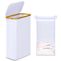 iEGrow 60L Slim Laundry Hamper, Narrow Laundry Basket with Lid,Foldable Clothes Hamper with Bamboo Handles,Hamper Basket with Re