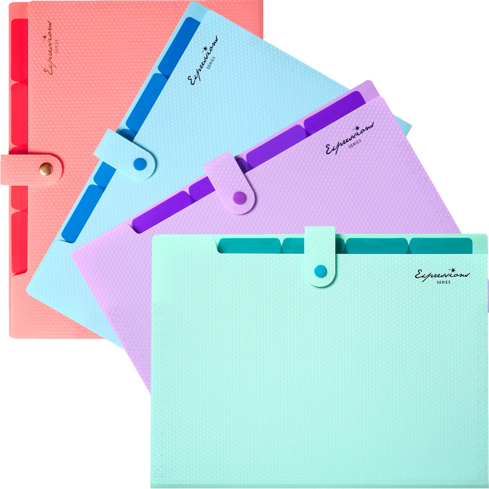 Sooez 4 Pack Accordion File Folder, Cute 5 Pocket Folder, Portable Expanding Filer Folder With Labels, Folders For Documents, Pr