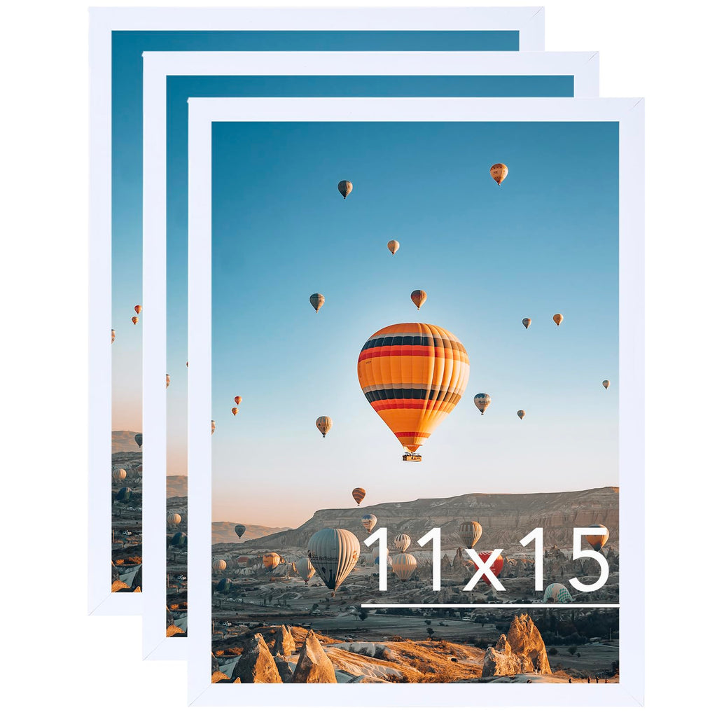 JCJMY 11x15 White Picture Frame Set of 3, Horizontal and Vertical Formats for Wall Hanging, 11 x 15 Wall Gallery Poster Photo Fr