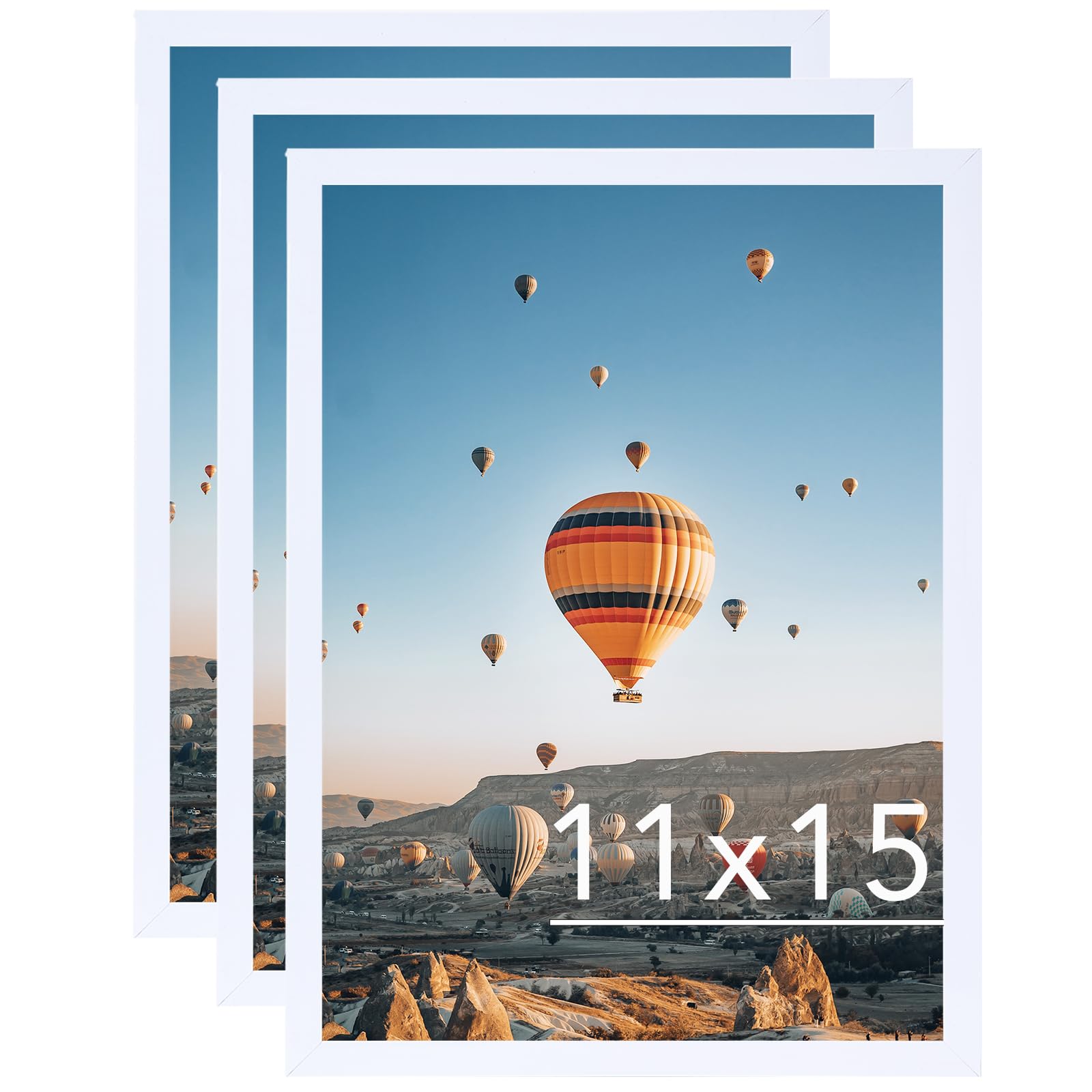JCJMY 11x15 White Picture Frame Set of 3, Horizontal and Vertical Formats for Wall Hanging, 11 x 15 Wall Gallery Poster Photo Fr