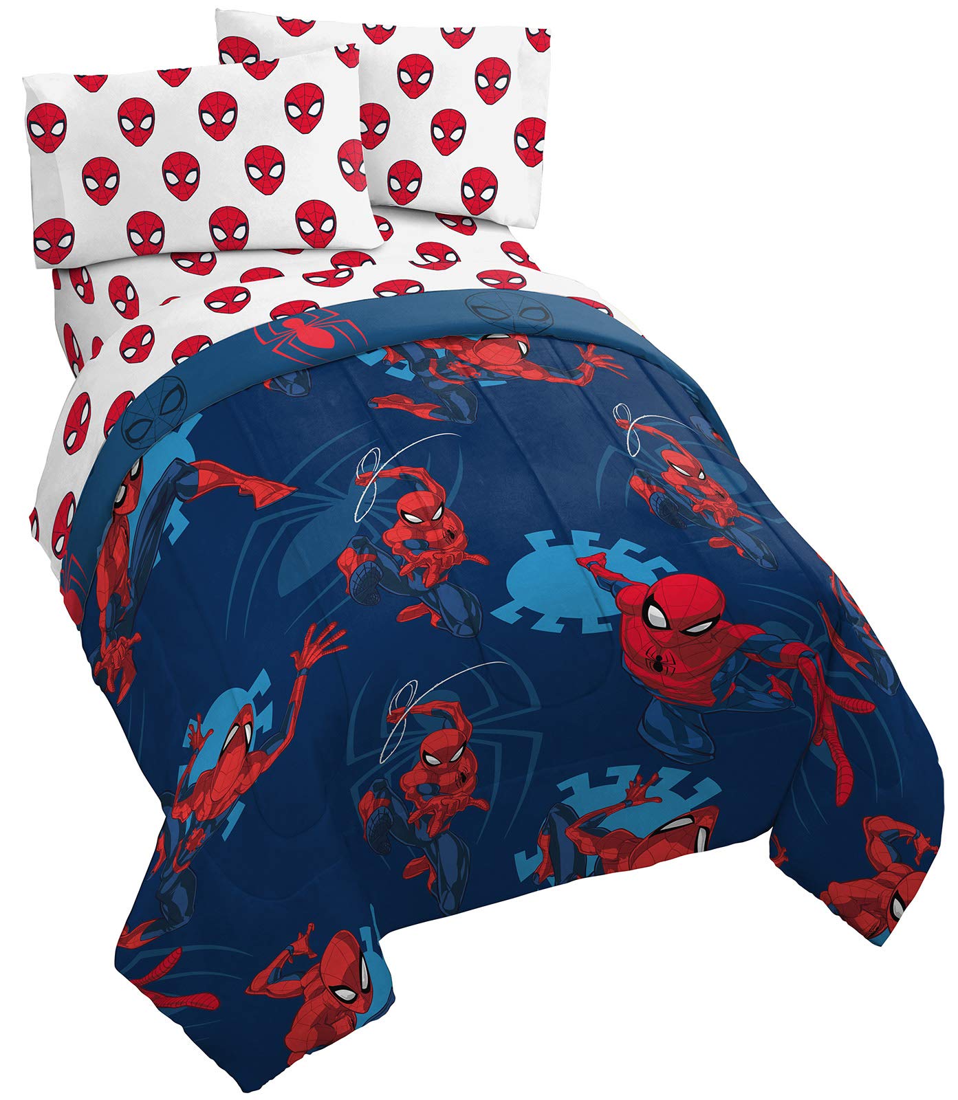 Jay Franco Marvel Spiderman Spidey Daze 5 Piece Full Bed Set - Includes Reversible Comforter & Sheet Set Bedding - Super Soft Fa