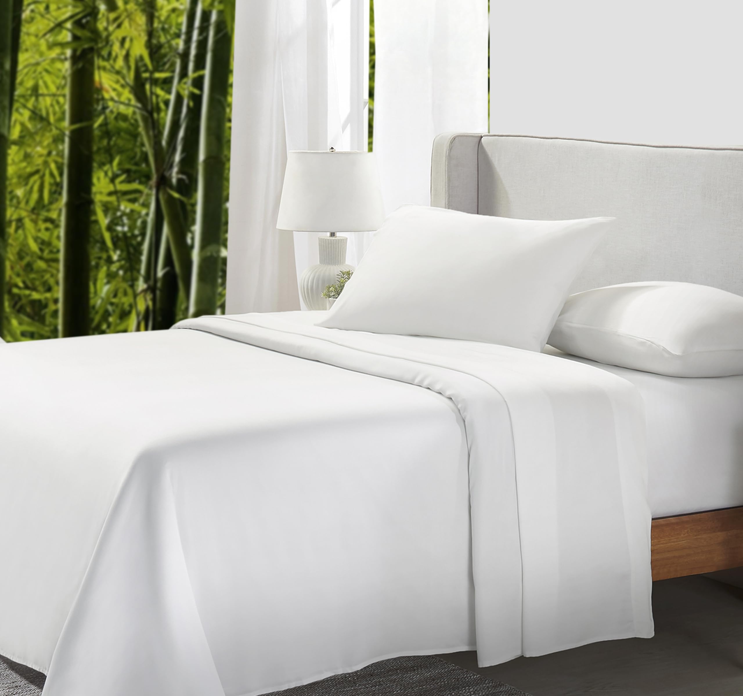 California Design Den Rayon From Bamboo Sheets, Queen Size Bed Luxury Silk Sheets 4 Piece Sheet Set, Cooling Sheets, White Bedsh