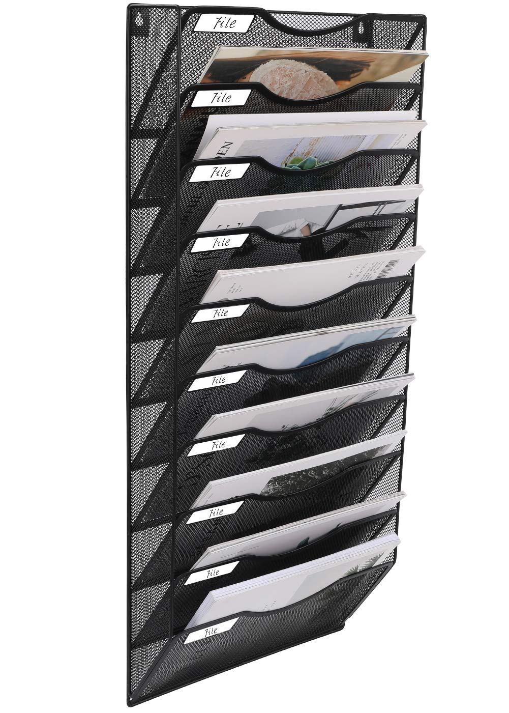 Easypag Hanging Wall File Organizer 10 Tier Mesh Office Mail Paper Organization Hanging File Folder Holder Magazine Rack Bin Wit
