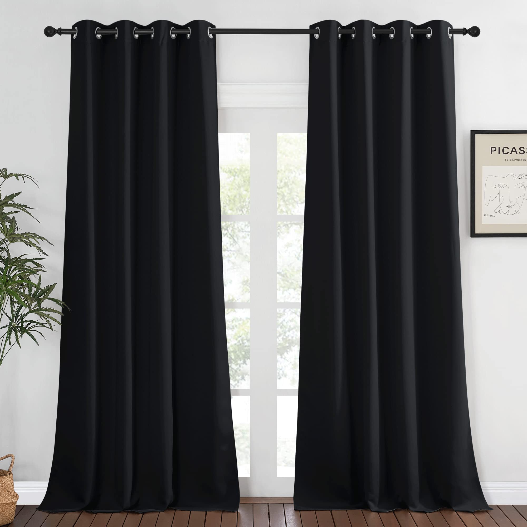 NICETOWN Black Out Curtain for Bedroom 102 inches Long, Grommet Thermal Insulated Light Blinds Room Darkening Window Treatment f