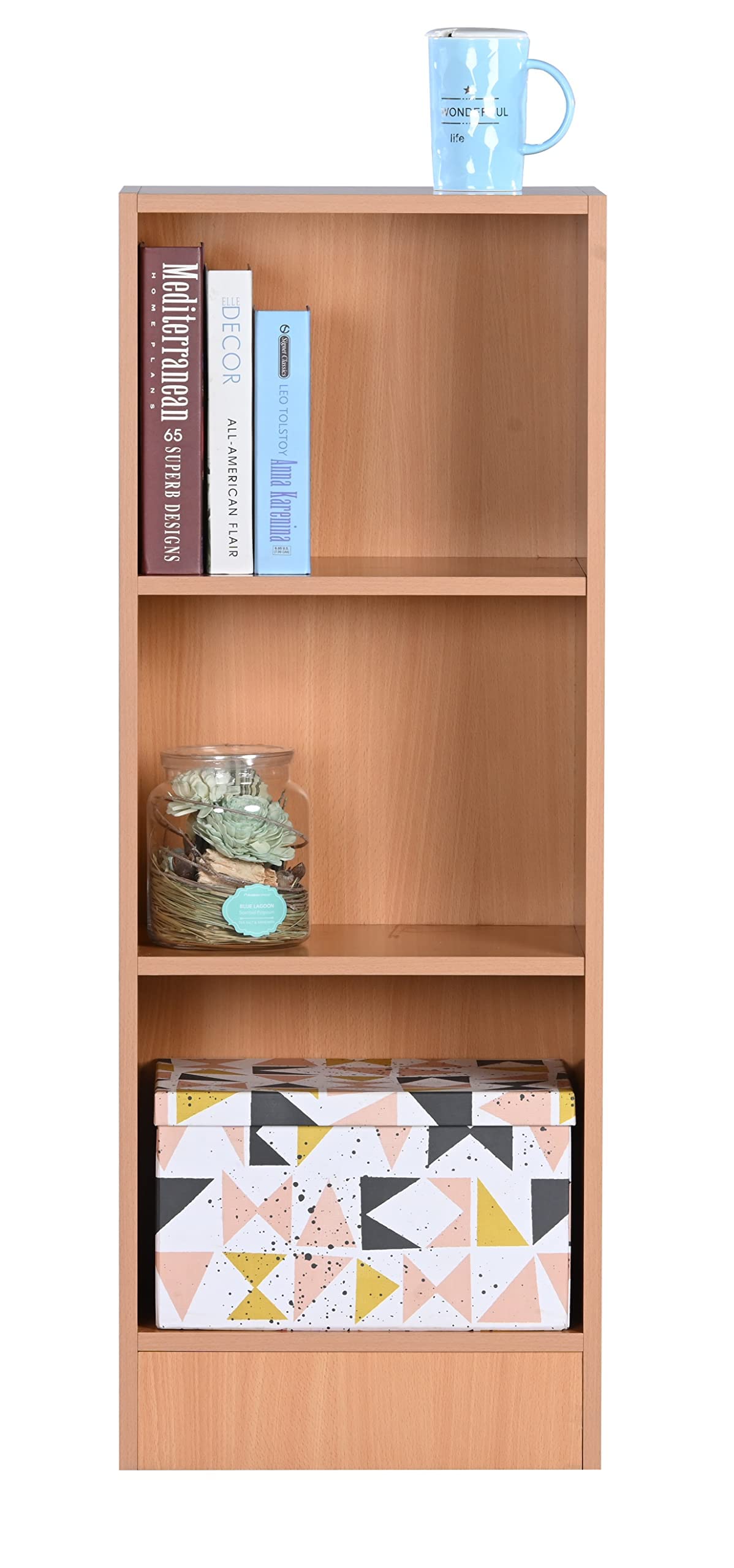DeckUp Lexis 3Shelf Engineered Wood Book Shelf and Display Unit (Bavarian Beech, Matte Finish)