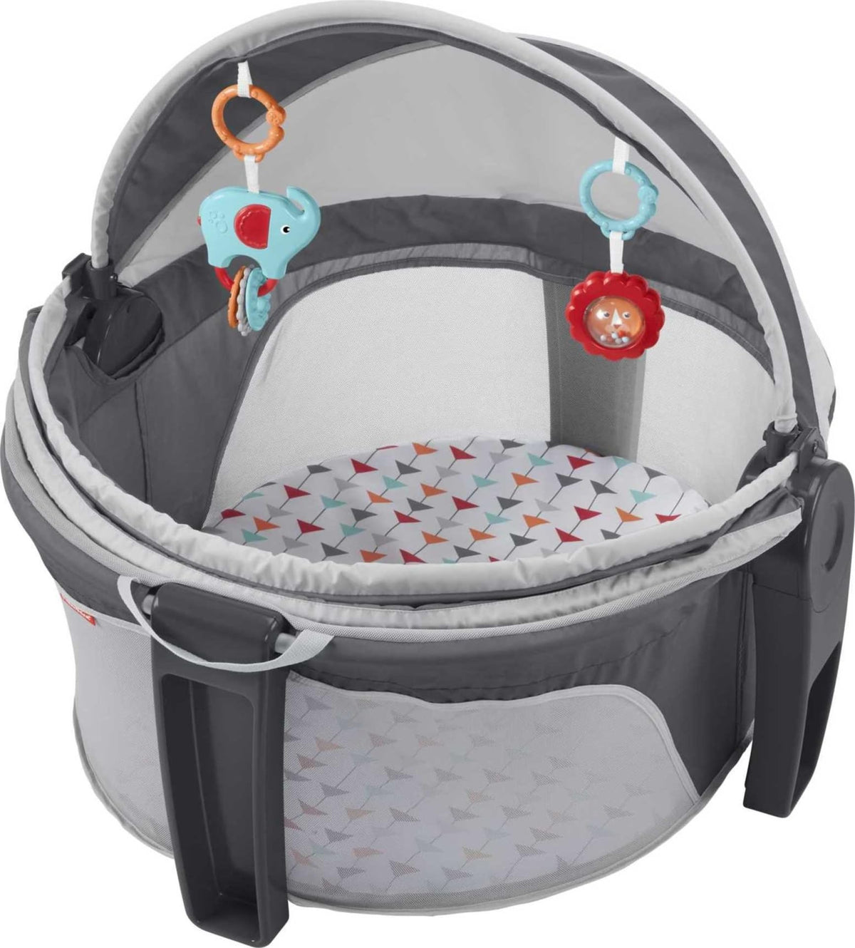 Fisher-Price Portable Bassinet and Play Space On-the-Go Baby Dome with Developmental Toys and Canopy, Arrows Away