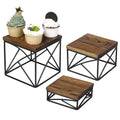 MyGift Modern Tabletop Square Dessert Stand Risers, Cake and Appetizer Display Nesting Pedestals with Rustic Brown Wood Top Shel