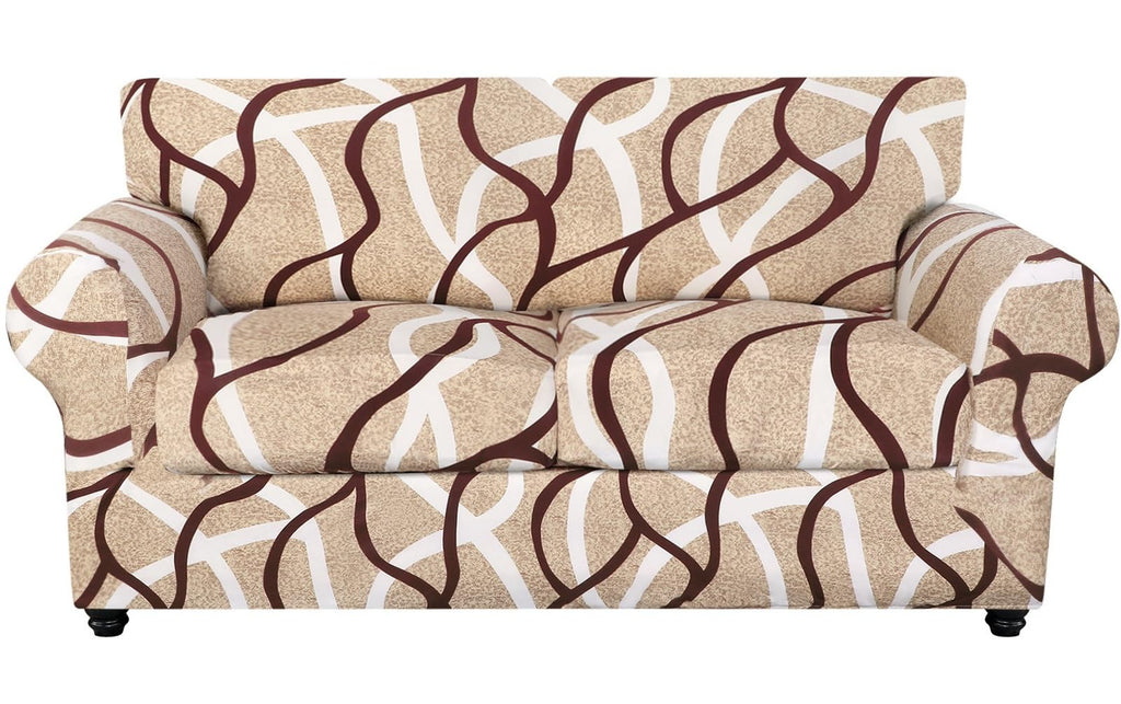 Searchi Stretch Sofa Cover Printed Couch Cover, Floral Pattern 3 Pieces Loveseat Slipcover With 2 Separate Cushion Cover, Washable Furniture Protector For Living Room(Loveseat, Khaki)