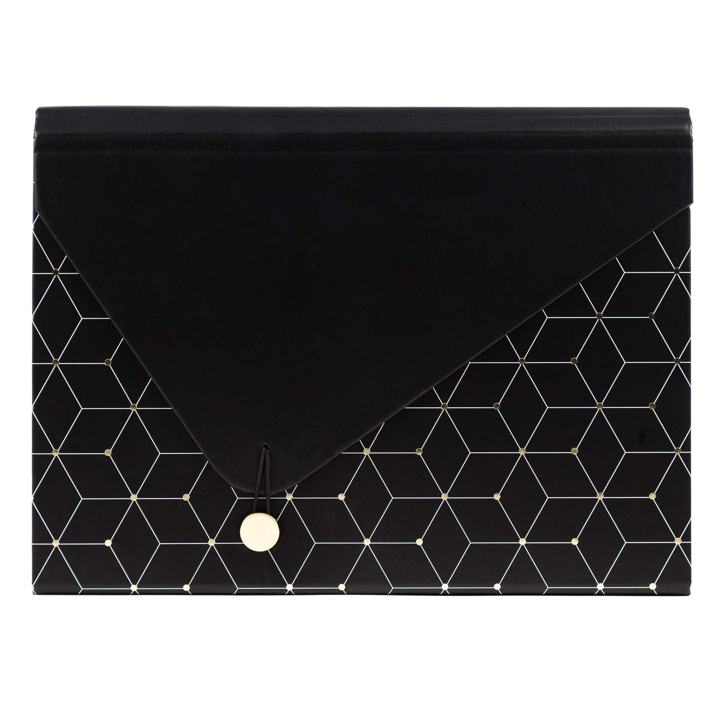 U Brands Modern Classic Fashion Expandable File Folder, Letter Size, 13 Pockets, Black, White & Gold