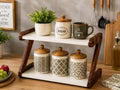 Wooden 2 Tier Kitchen Counter Organiser Stand With White Shelves Stand, Kitchen Rack Organizer, 2Tier Wooden Spice Rack Organiz
