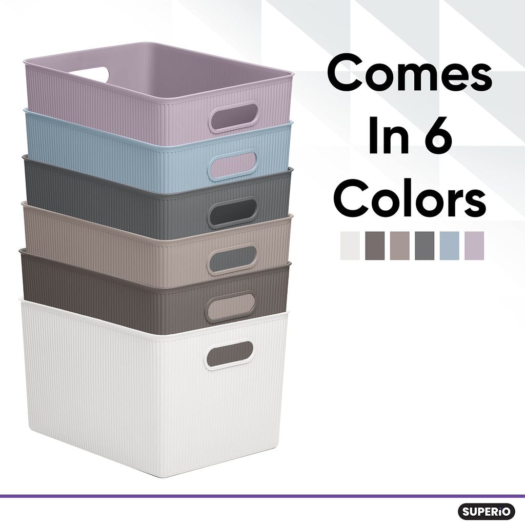 Superio Ribbed Collection - Decorative Plastic Open Home Storage Bins Organizer Baskets, X-Large Lilac Purple (2 Pack) Container