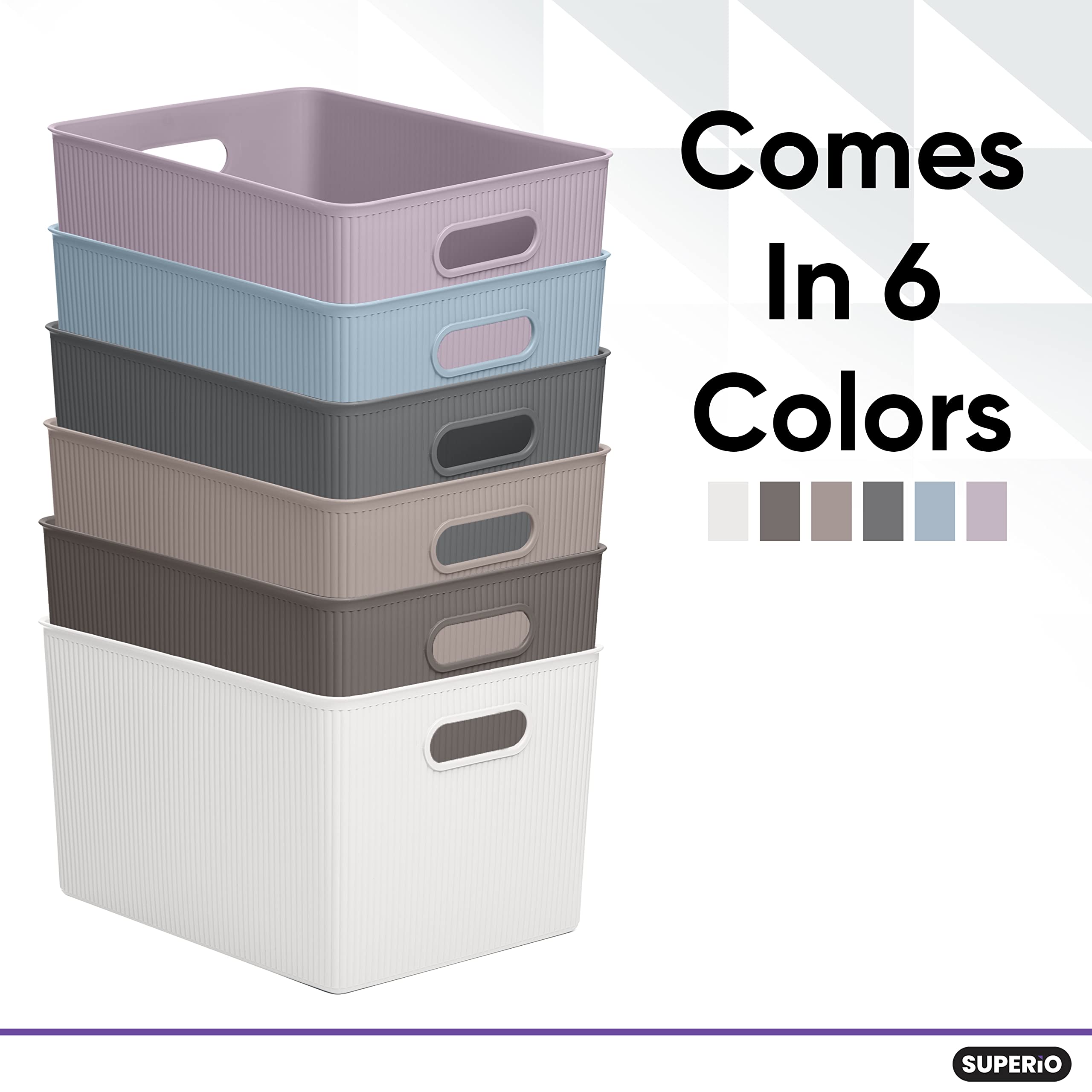 Superio Ribbed Collection - Decorative Plastic Open Home Storage Bins Organizer Baskets, X-Large Lilac Purple (2 Pack) Container