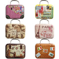 PangiFen 6pcs Tin Boxes with Lids Small Candy Boxes Party Favors,Suitcase Boxes with Handle for Travel Themed Wedding Decoration
