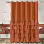 Seasonwood Orange Shower Curtain Burnt Orange Shower Curtain With Nature Buttons Ruffle Shower Curtains Farmhouse Shower Curtain