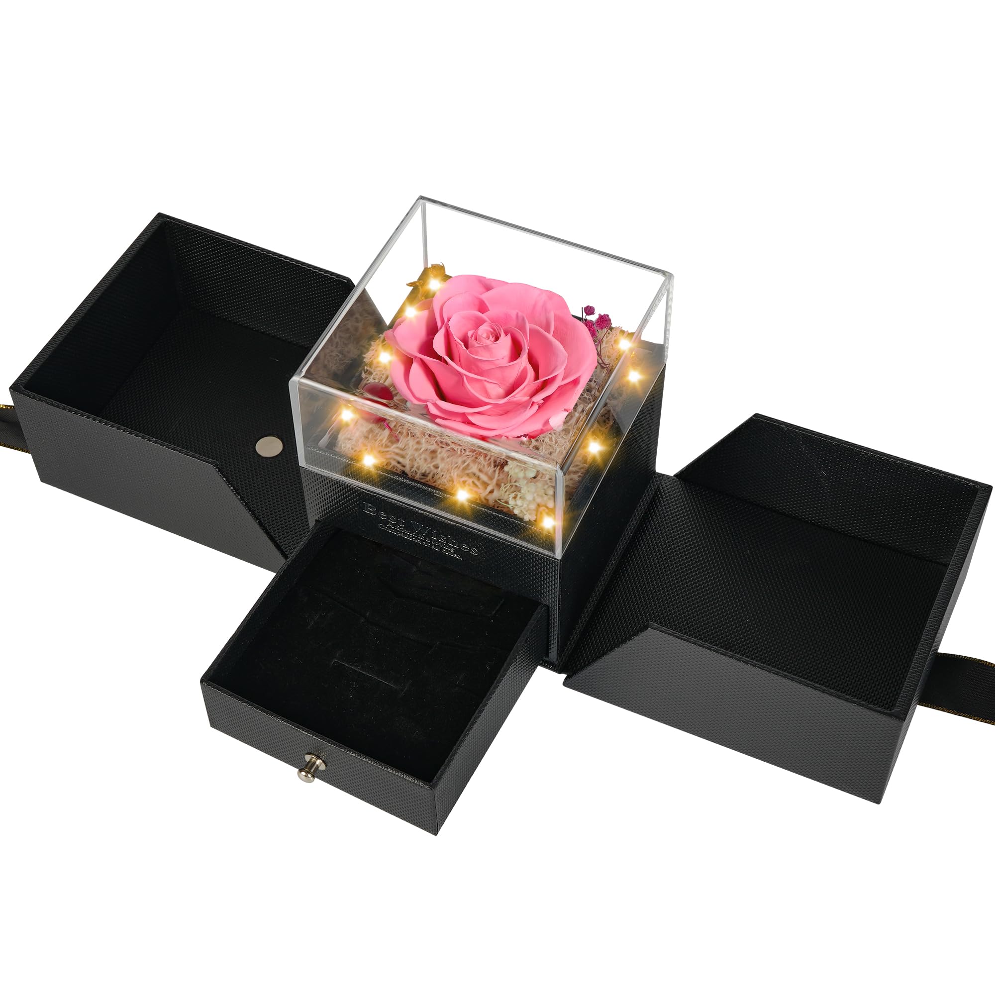 Preserved Rose Birthday Gifts for Women,Preserved Pink Rose Flower Gift with Necklace and Light,Valentines Rose Gifts for Women,