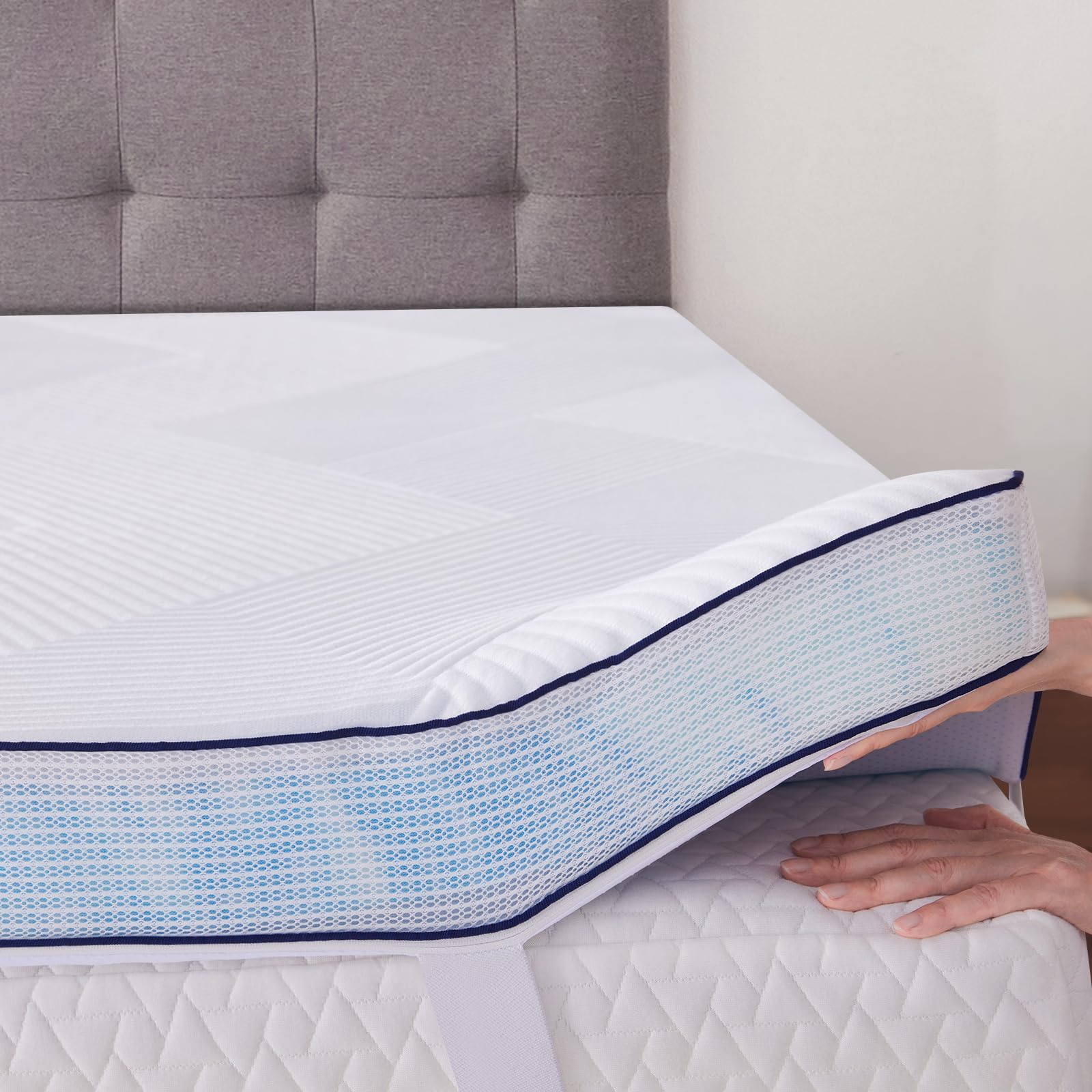 Soosleepy 3 Inch Memory Foam Mattress Topper Queen Size Ventilated Breathable Cooling Mattress Pad With Removable Soft Cover Por