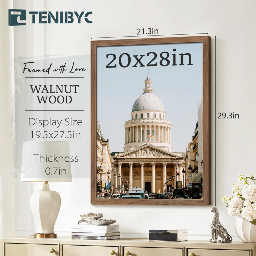 Tenibyc 20X28 Walnut Poster Frame 3 Pack - Natural Brown, Solid Wood Picture Frame, Wall Gallery Frame