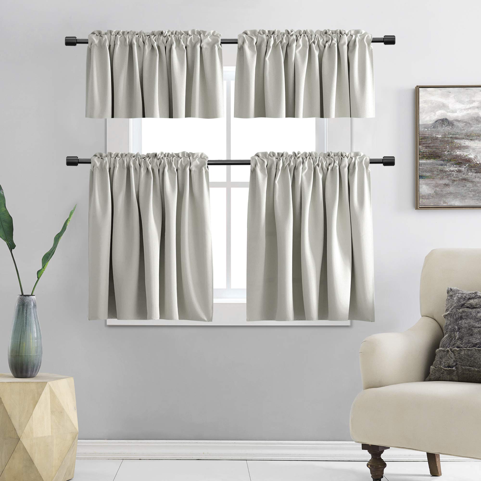 Donren Light Grey Valance - Kitchen Valances For Small Window With Rod Pocket (2 Panels,42 By 18 Inch)